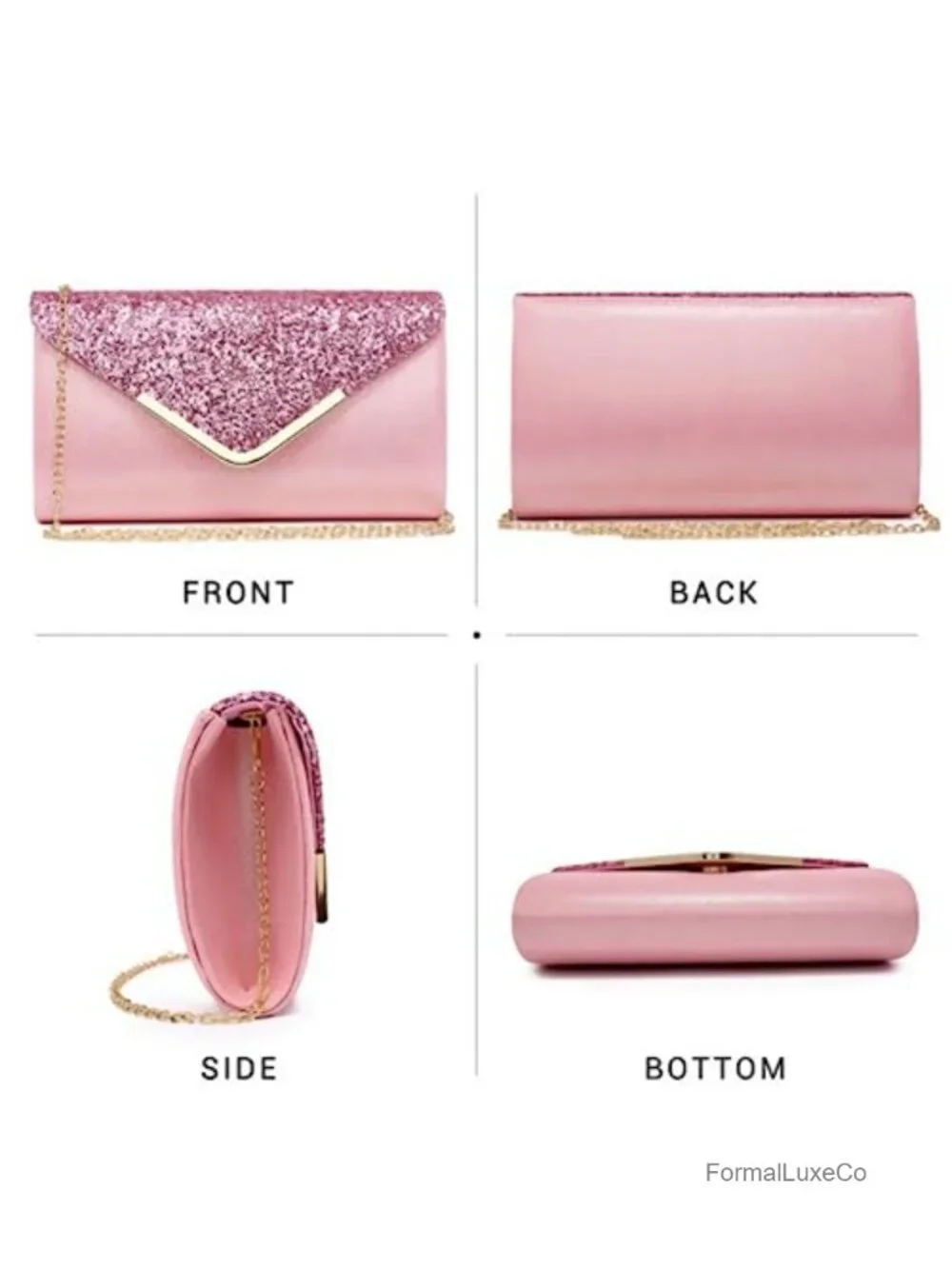 Glitter Envelope Evening Bag Clutch with Chain Strap for Wedding Party Prom